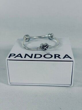 Pandora Sparkling Infinity Heart Bracelet w/ 2 Clip Charms, Silver, Box GIFTABLE